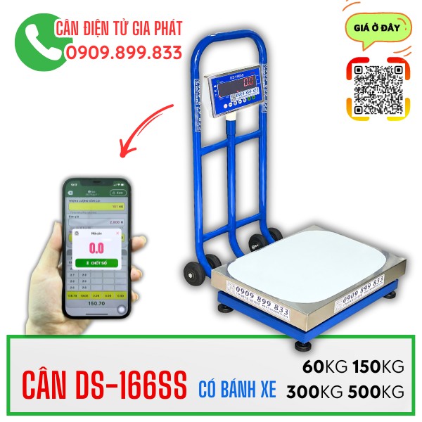 Cân điện tử DS-166SS có bánh xe 100kg 200kg 300kg 500kg