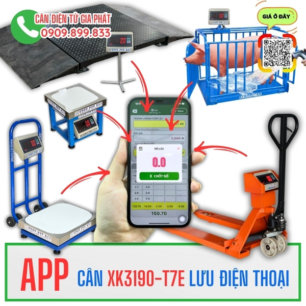 APP cân điện tử XK3190-T7E kết nối điện thoại lưu số cân lịch sử cân