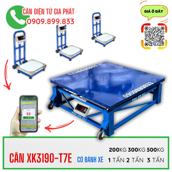 Cân điện tử XK3190-T7E có bánh xe 1 tấn 2 tấn 3 tấn