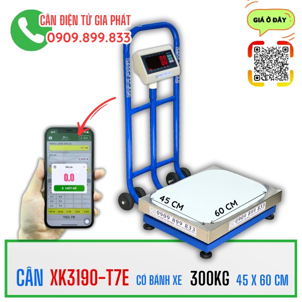 Cân điện tử XK3190-T7E có bánh xe 100kg 200kg 300kg 500kg 1 tấn 2 tấn 3 tấn