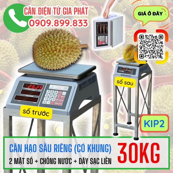 Cân điện tử 30kg cân trái sầu riêng 2 mặt số 2 bên