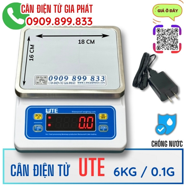 Cân điện tử UTE 6kg - 0.1g - pin sạc & chống nước