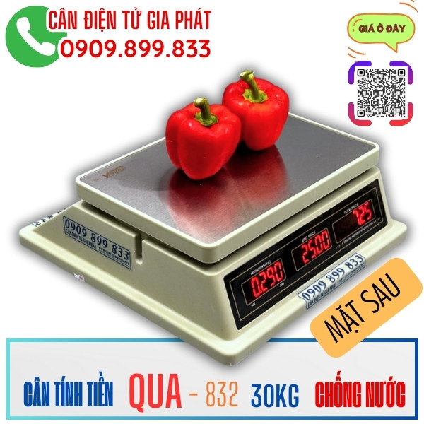 Cân tính tiền QUA-832 30kg chống nước 2 mặt số