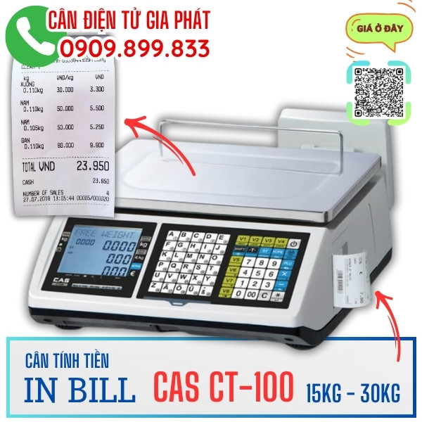 Cân điện tử tính tiền in bill Cas CT-100 Korea 6kg 15kg 30kg