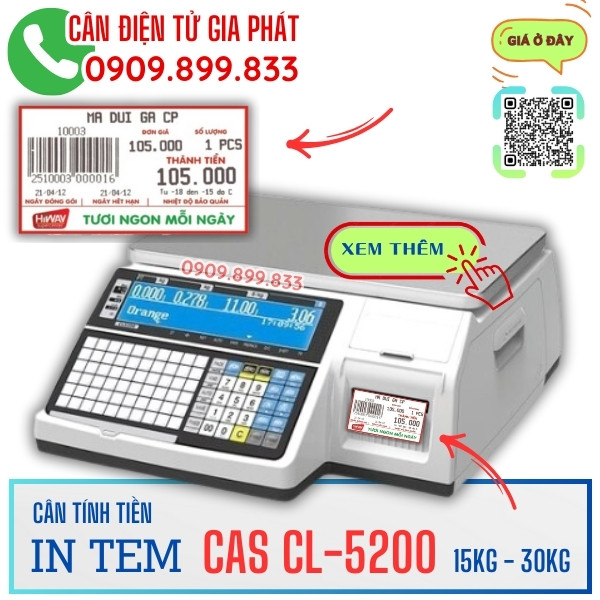 Cân điện tử in tem Cas CL-5200