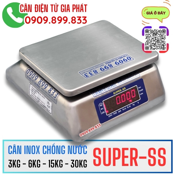 Cân điện tử inox chống nước Super-SS 2 mặt số 3kg 6kg 15kg 30kg