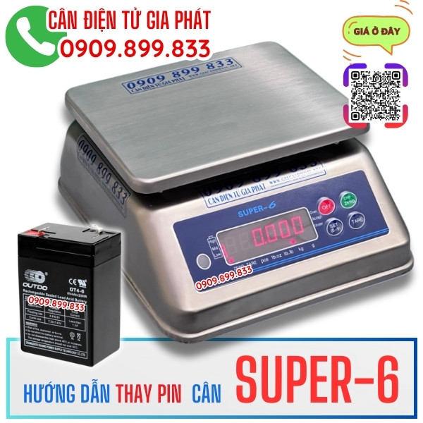 Hướng dẫn thay pin cân điện tử inox Super-6 3kg 6kg 15kg 30kg