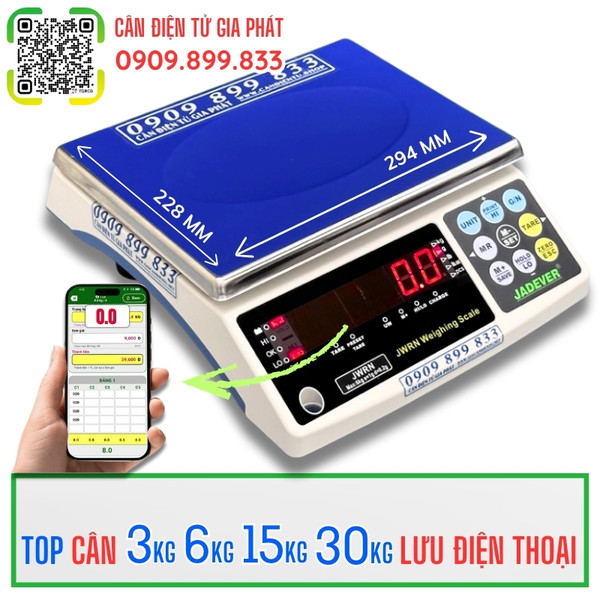 C&acirc;n điện tử 3kg 6kg 15kg 30kg kết nối điện thoại