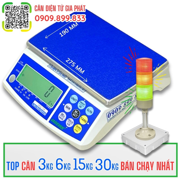 C&acirc;n điện tử 15kg kết nối đ&egrave;n 3 m&agrave;u v&agrave;ng xanh đỏ