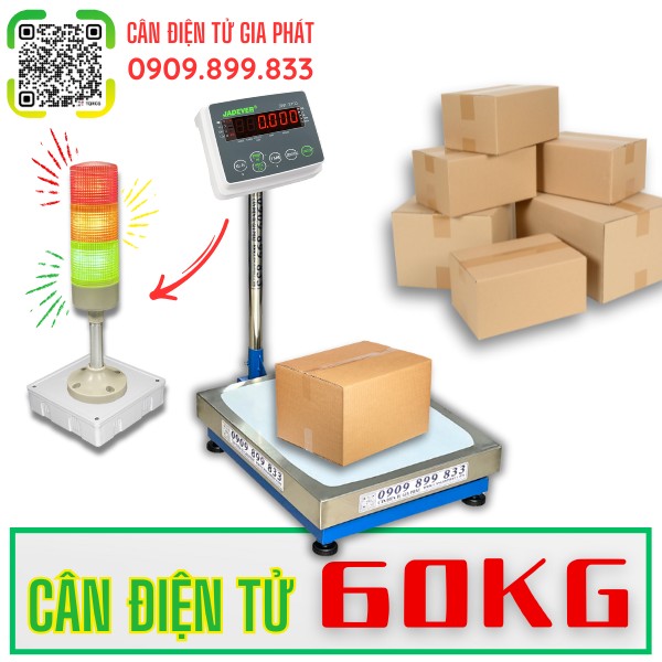 C&acirc;n điện tử 60kg kết nối đ&egrave;n 3 m&agrave;u xanh đỏ v&agrave;ng