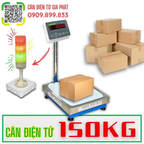 C&acirc;n điện tử 150kg kết nối đ&egrave;n 3 m&agrave;u v&agrave;ng xanh đỏ