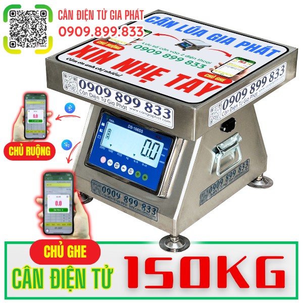 C&acirc;n điện tử 150kg c&acirc;n l&uacute;a inox chống nước số đen