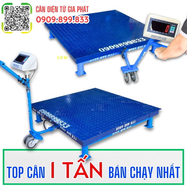 C&acirc;n điện tử 1 tấn c&oacute; b&aacute;nh xe di chuyển