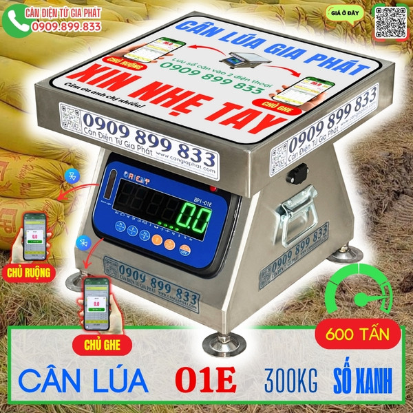 Cân lúa 100kg 200kg 300kg 500kg inox số xanh 01E Gia Phát
