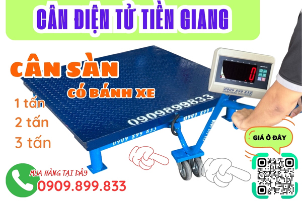Cân điện tử Tiền Giang - cân sàn 1 tấn 2 tấn 3 tấn có bánh xe