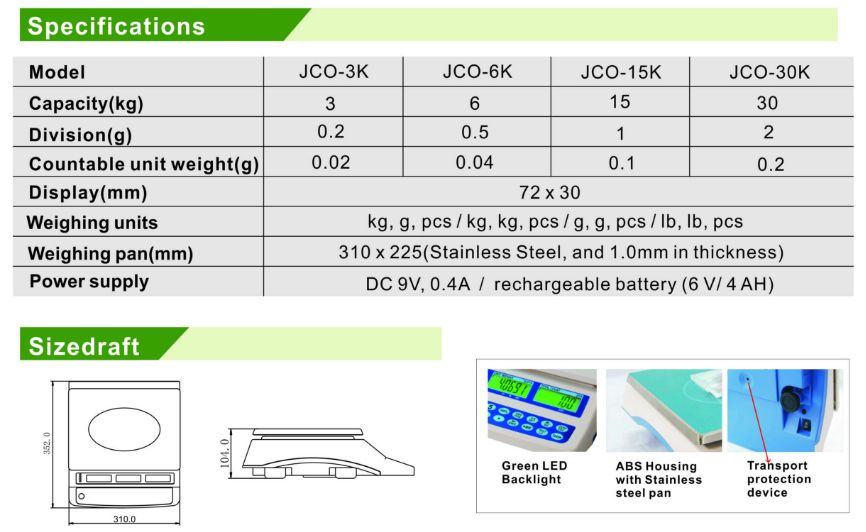 Cân đếm sản phẩm Jadever JCO 3kg 6kg 15kg 30kg