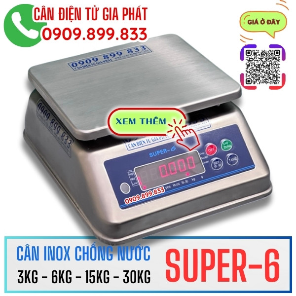 Cân thủy sản Super-6 3kg 6kg 15kg 30kg, cân điện tử inox chống nước