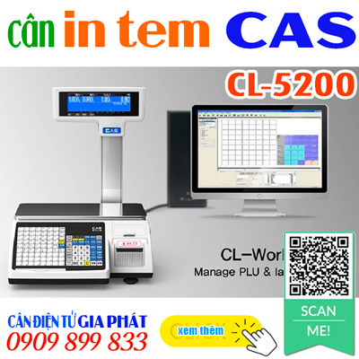Cân điện tử in tem nhãn Cas CL5200 sử dụng phần mềm siêu thị KiotViet Sapo