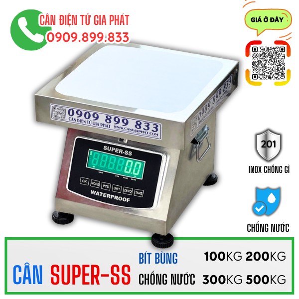 Cân điện tử Super-SS inox chống nước 100kg 200kg 300kg 500kg