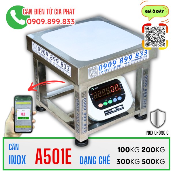 Cân điện tử inox A501E 100kg 200kg 300kg 500kg (dạng ghế)