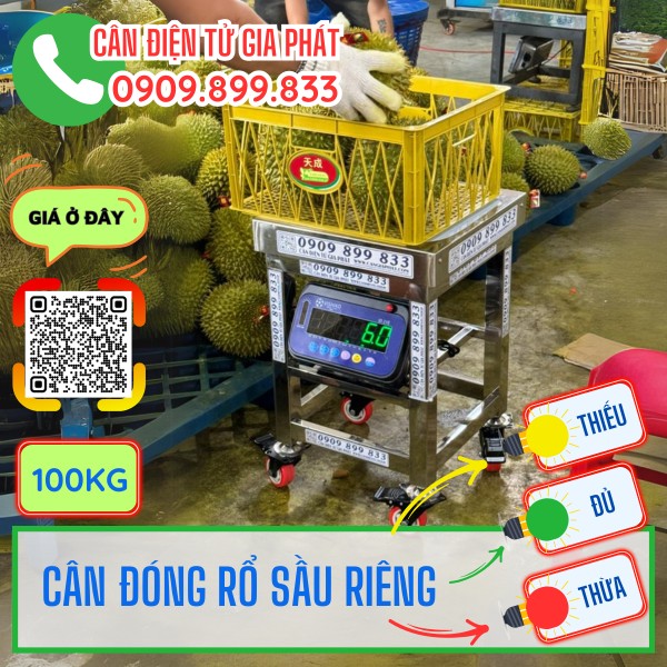 Cân điện tử 100kg cân đóng rổ sầu riêng xuất khẩu